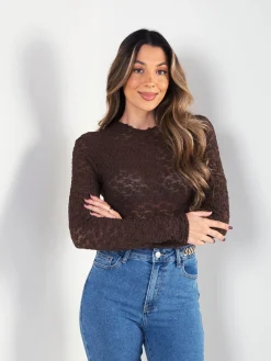 Camisola renda manga comprida