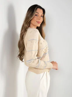 Cardigan em V com detalhes brilhantes