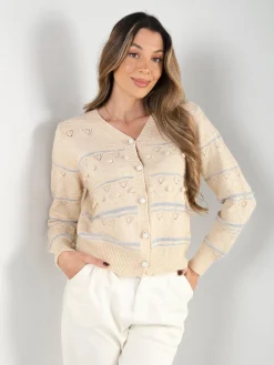 Cardigan em V com detalhes brilhantes