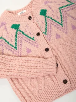Cardigan malha rosa padrão geométrico