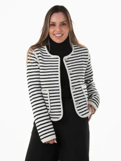 Cardigan às riscas com bolsos