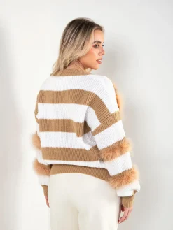 Cardigan às riscas com detalhe pelo