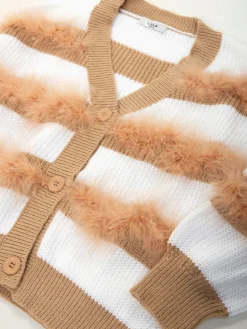 Cardigan às riscas com detalhe pelo