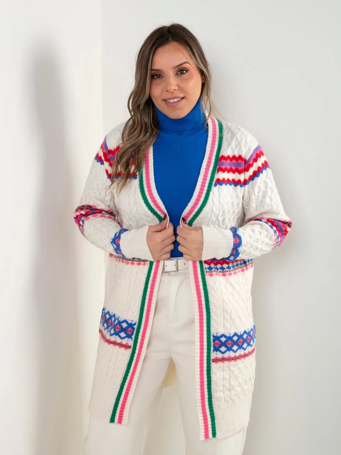 Casaco aberto malha trabalhada