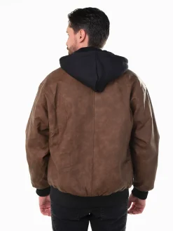 Casaco bomber efeito pele com capuz