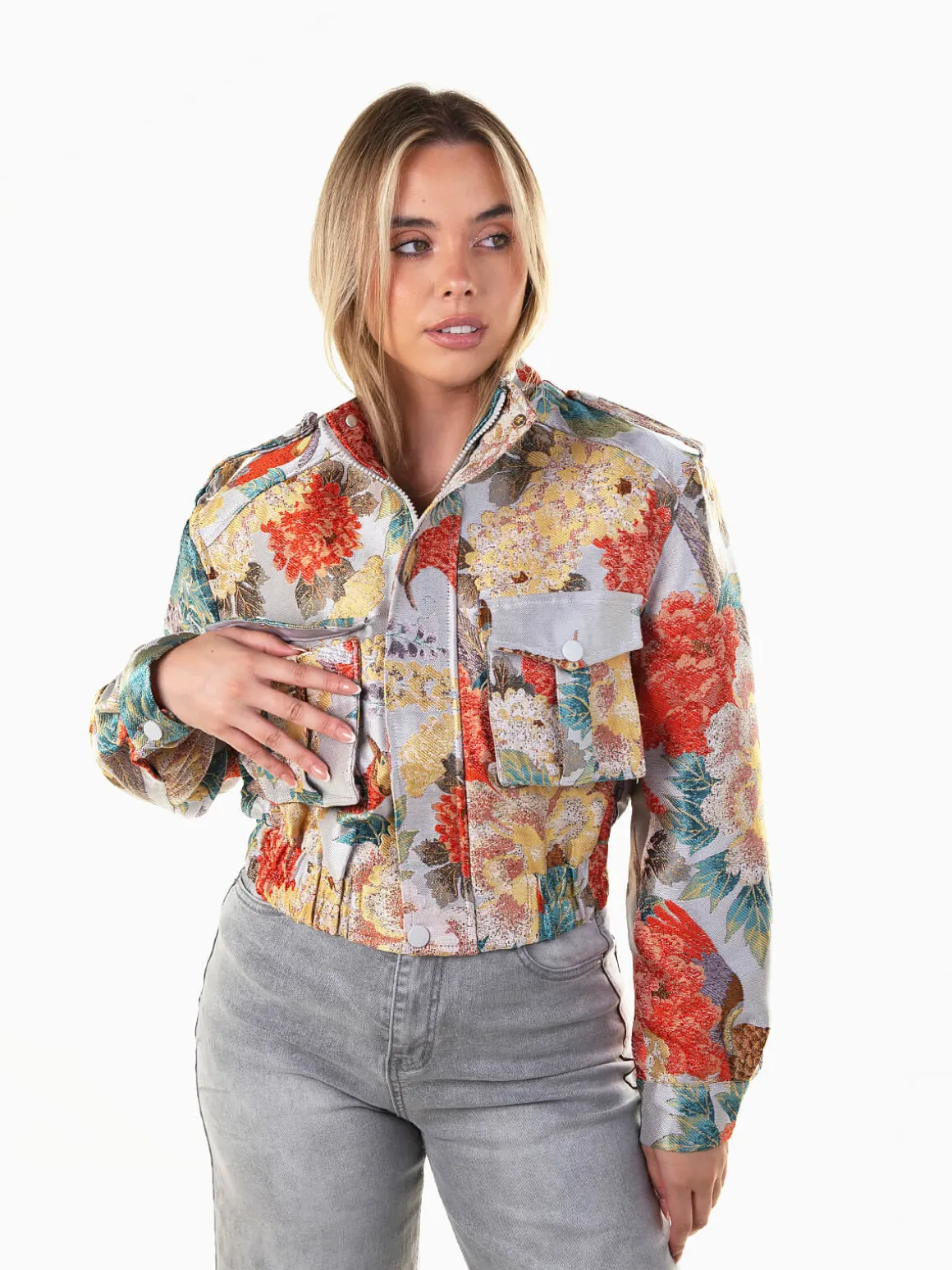 Casaco bomber jacquard cinza