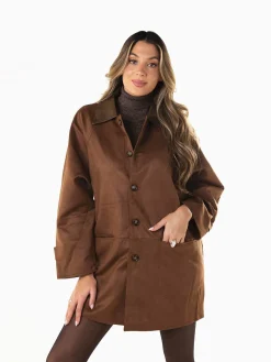 Casaco comprido efeito camurça