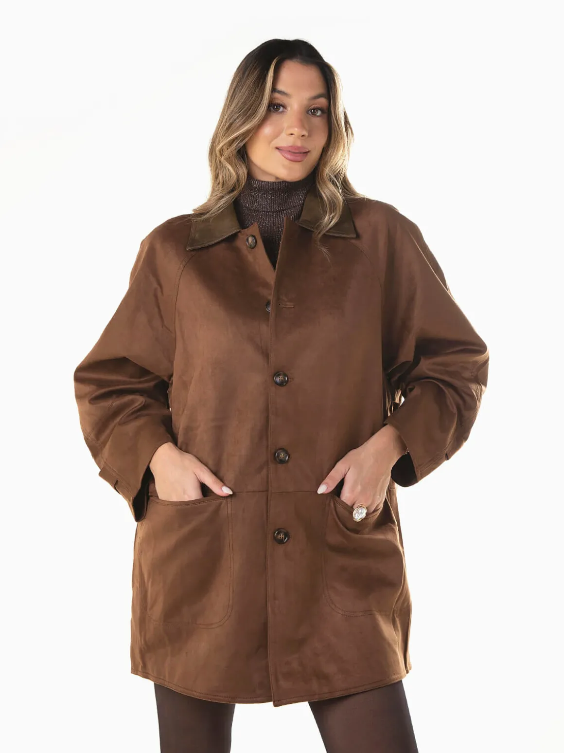 Casaco comprido efeito camurça