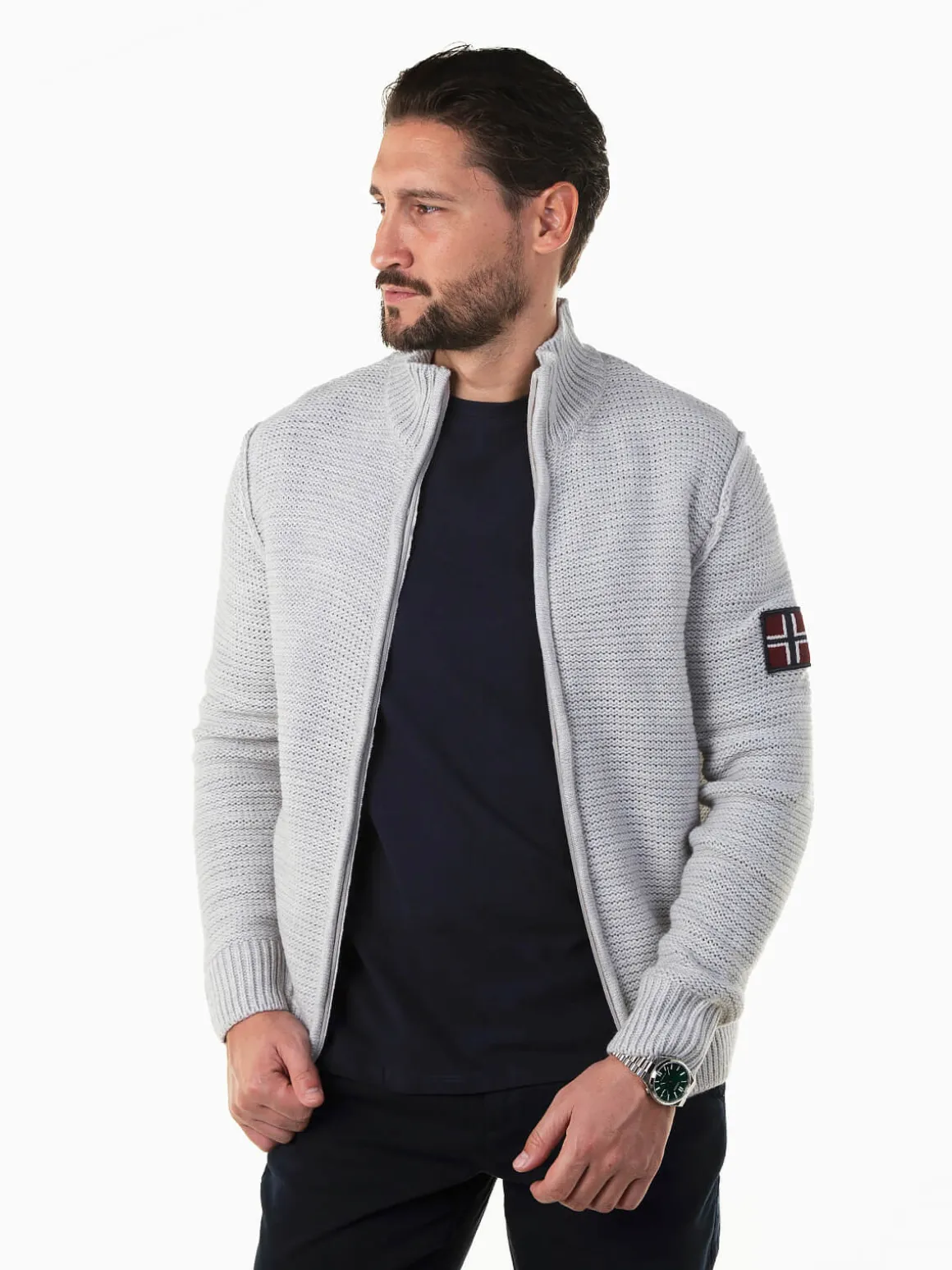 Casaco de malha com gola subida