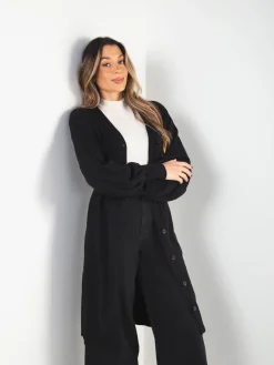 Casaco de malha comprido manga abalonada