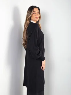 Casaco de malha comprido manga abalonada