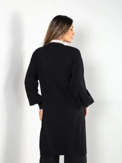 Casaco de malha comprido manga abalonada