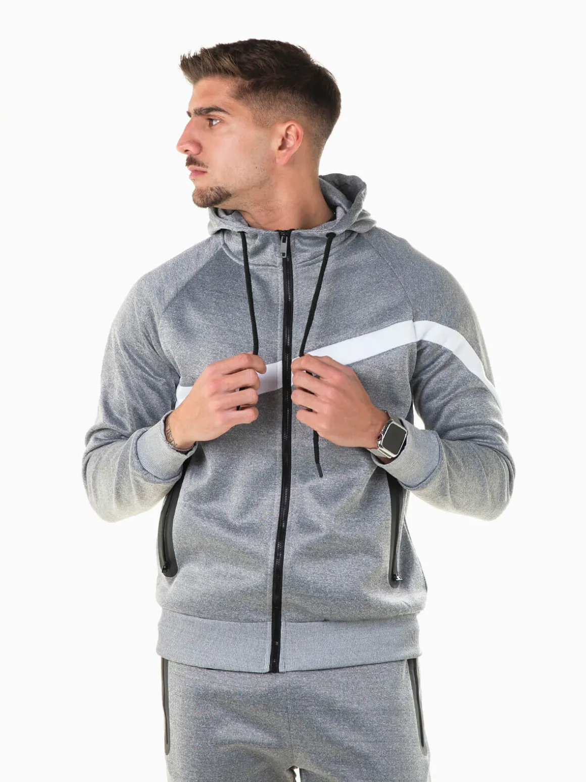 Casaco desportivo color block com capuz