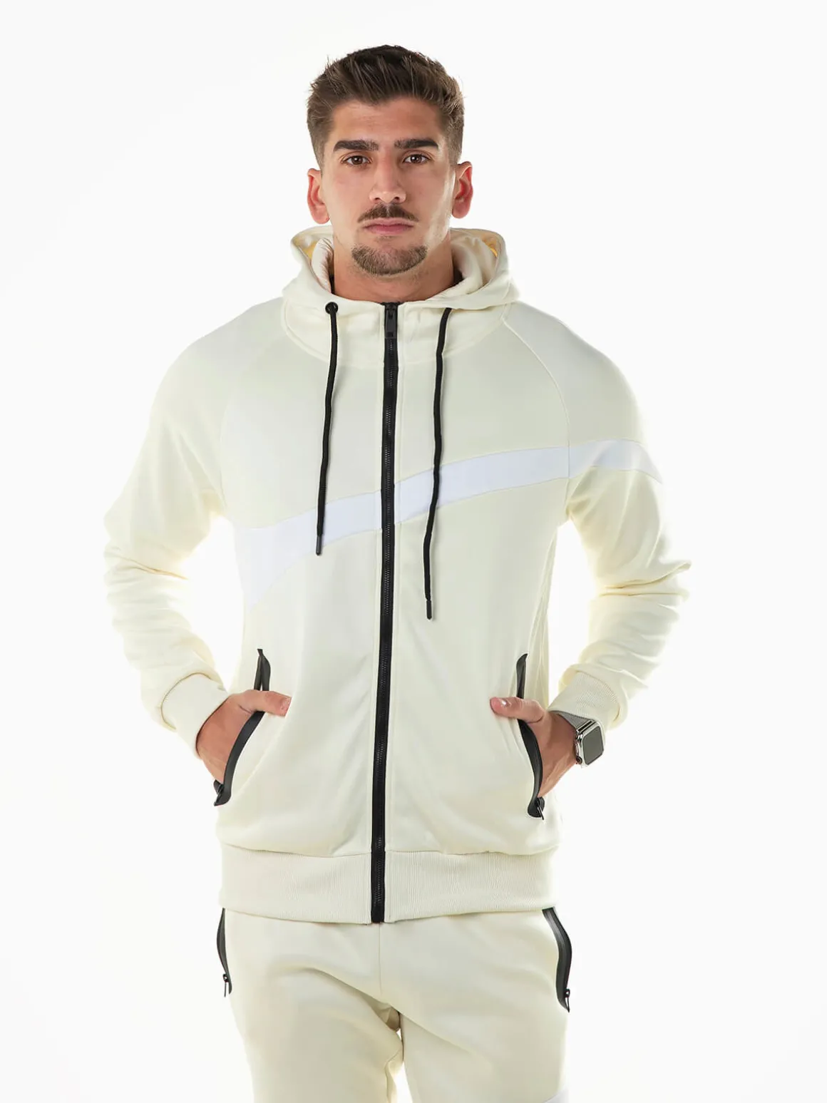 Casaco desportivo color block com capuz