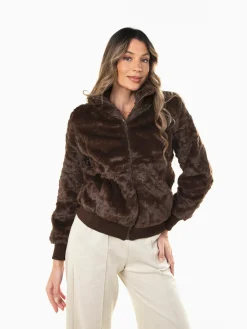 Casaco efeito pelo com gola alta