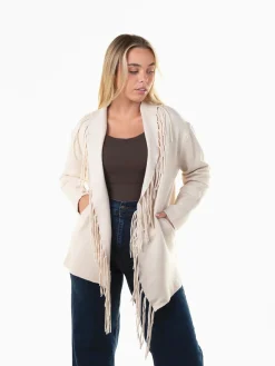 Casaco malha aberto com franjas