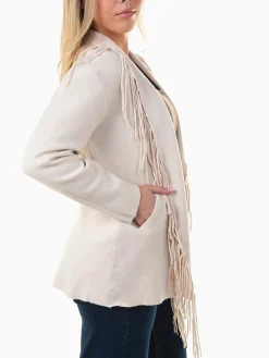 Casaco malha aberto com franjas