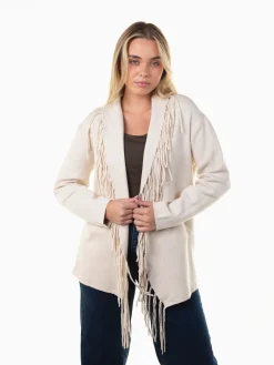 Casaco malha aberto com franjas