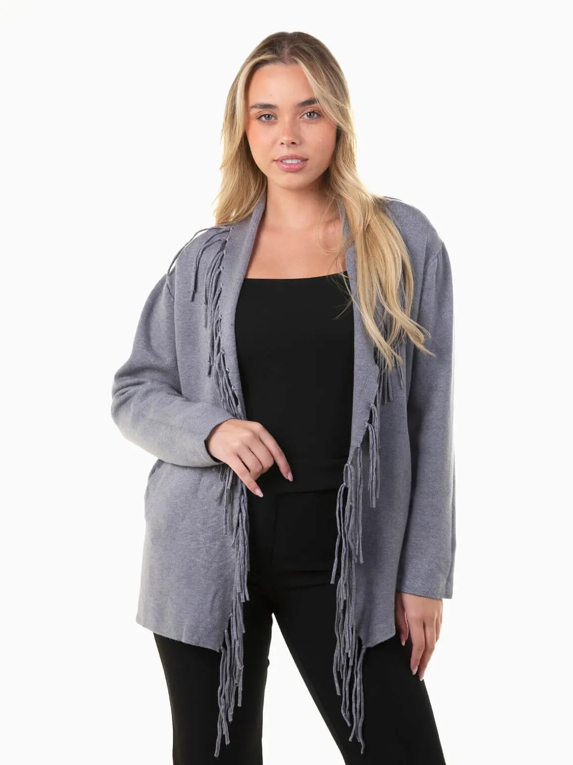 Casaco malha aberto com franjas