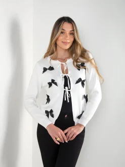 Casaco malha branco com laços