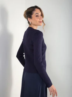 Casaco malha canelada com botões jóia