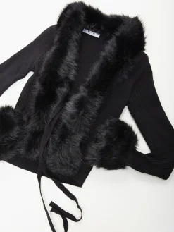 Casaco malha canelada com pelo