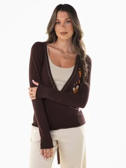 Casaco malha com bordados