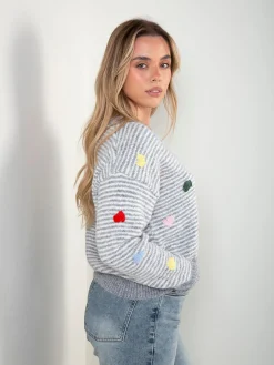 Casaco malha com botões e corações