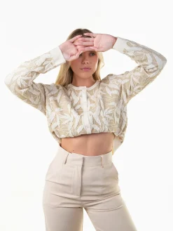 Casaco malha com textura folhas