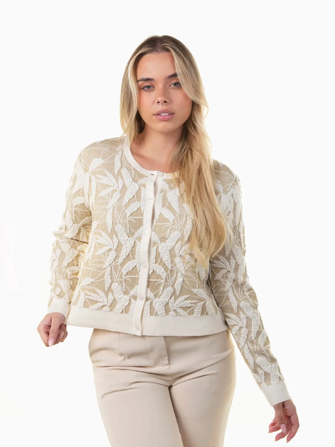 Casaco malha com textura folhas