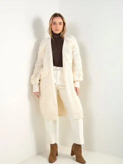 Casaco malha comprido aberto com flores