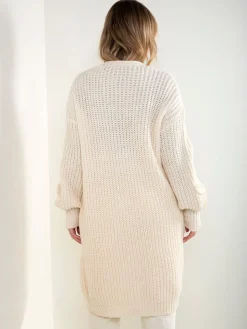 Casaco malha comprido aberto com flores