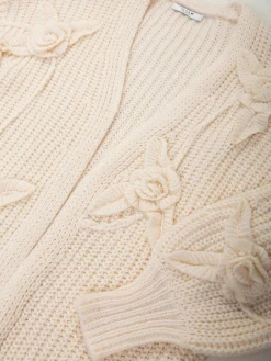 Casaco malha comprido aberto com flores