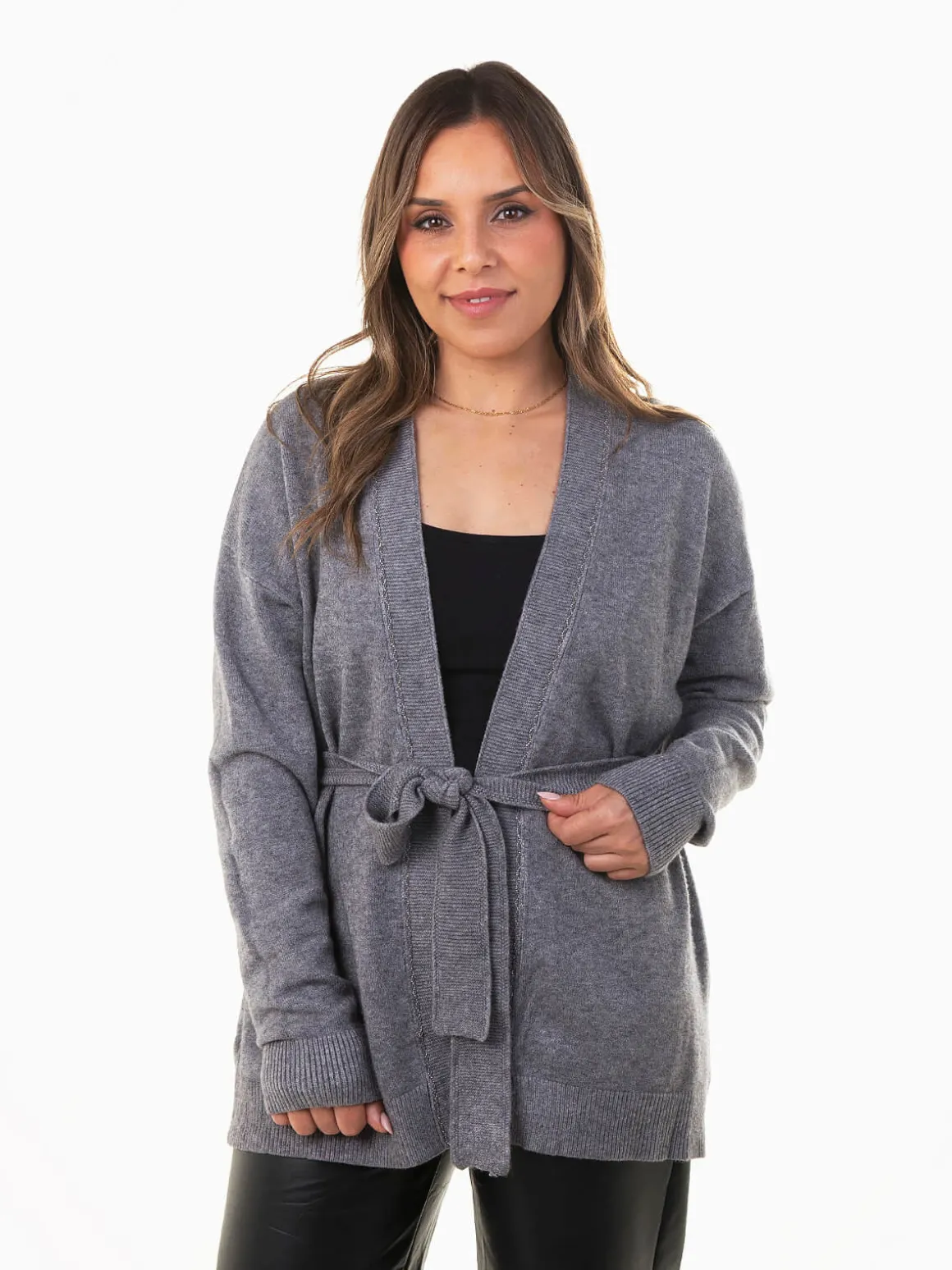 Casaco malha comprido com cinto