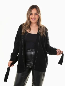 Casaco malha comprido com cinto