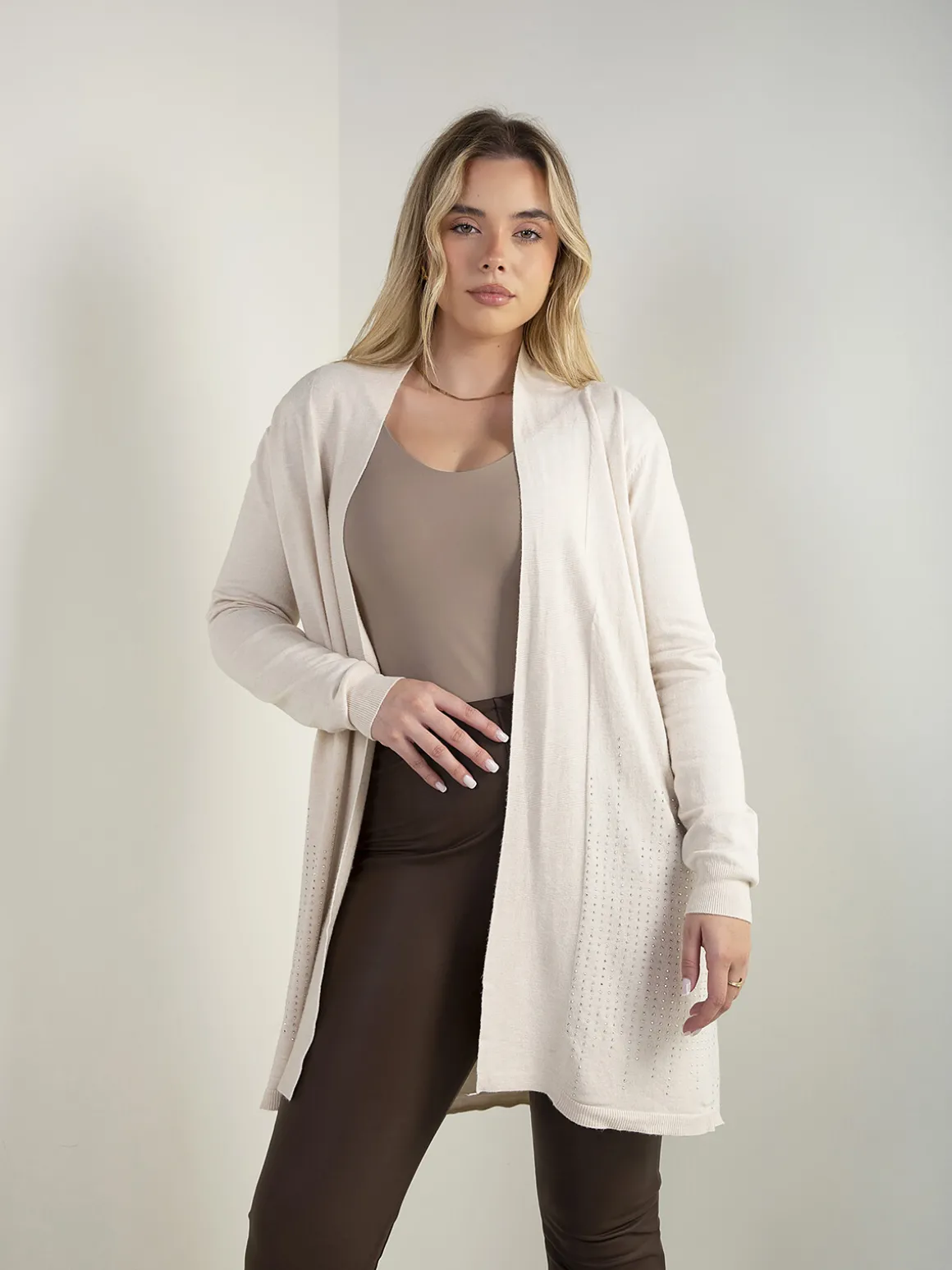 Casaco malha comprido com strass