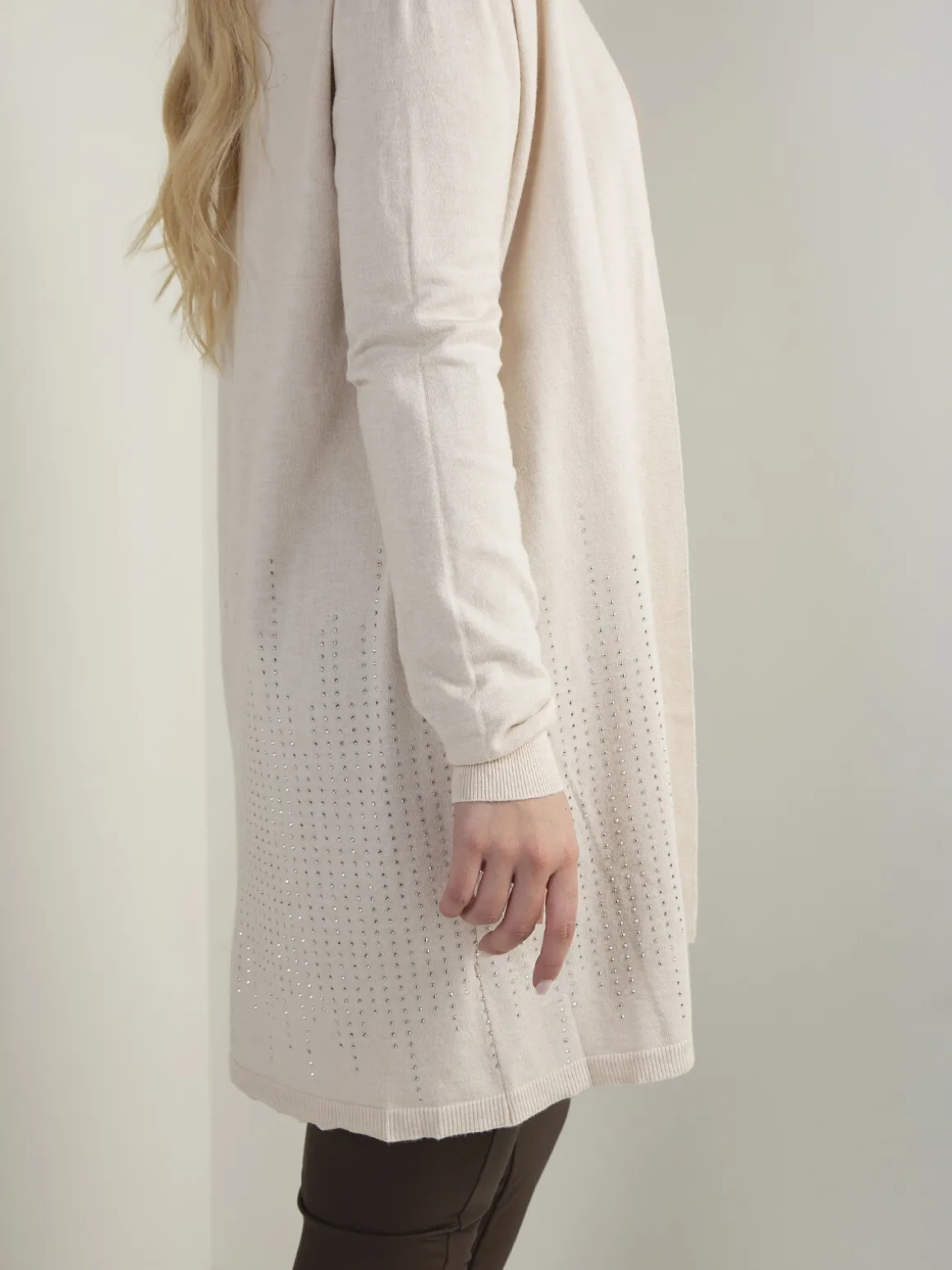 Casaco malha comprido com strass