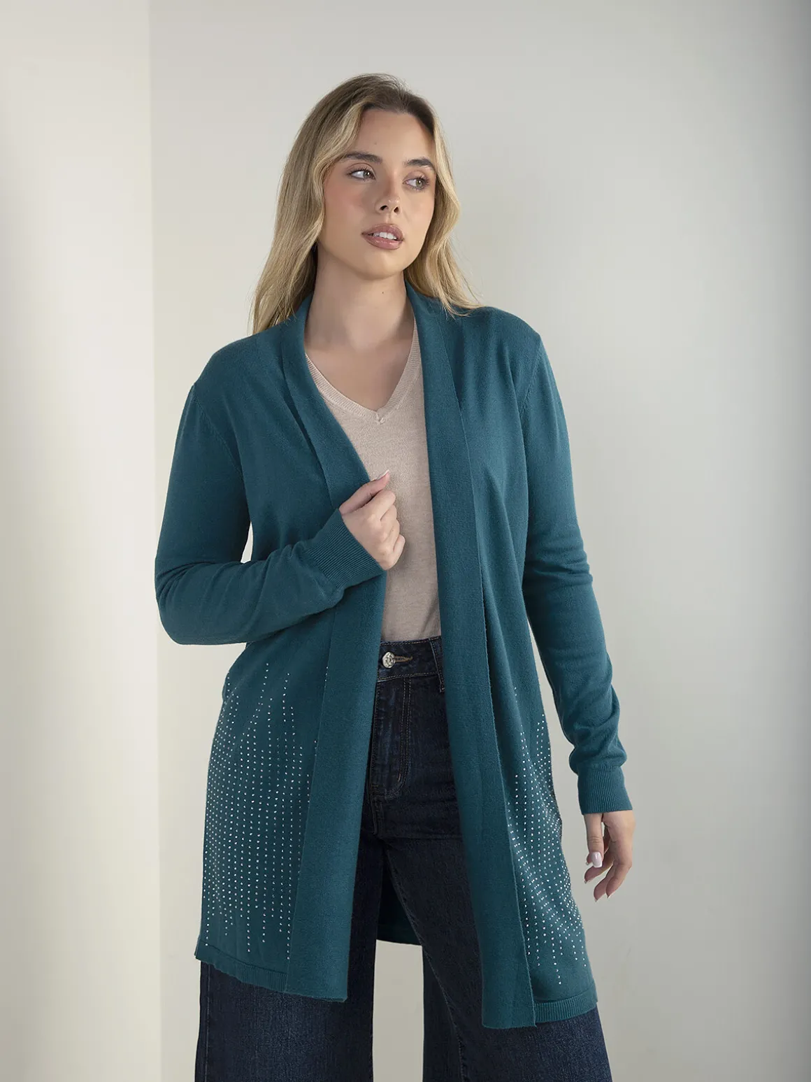 Casaco malha comprido com strass