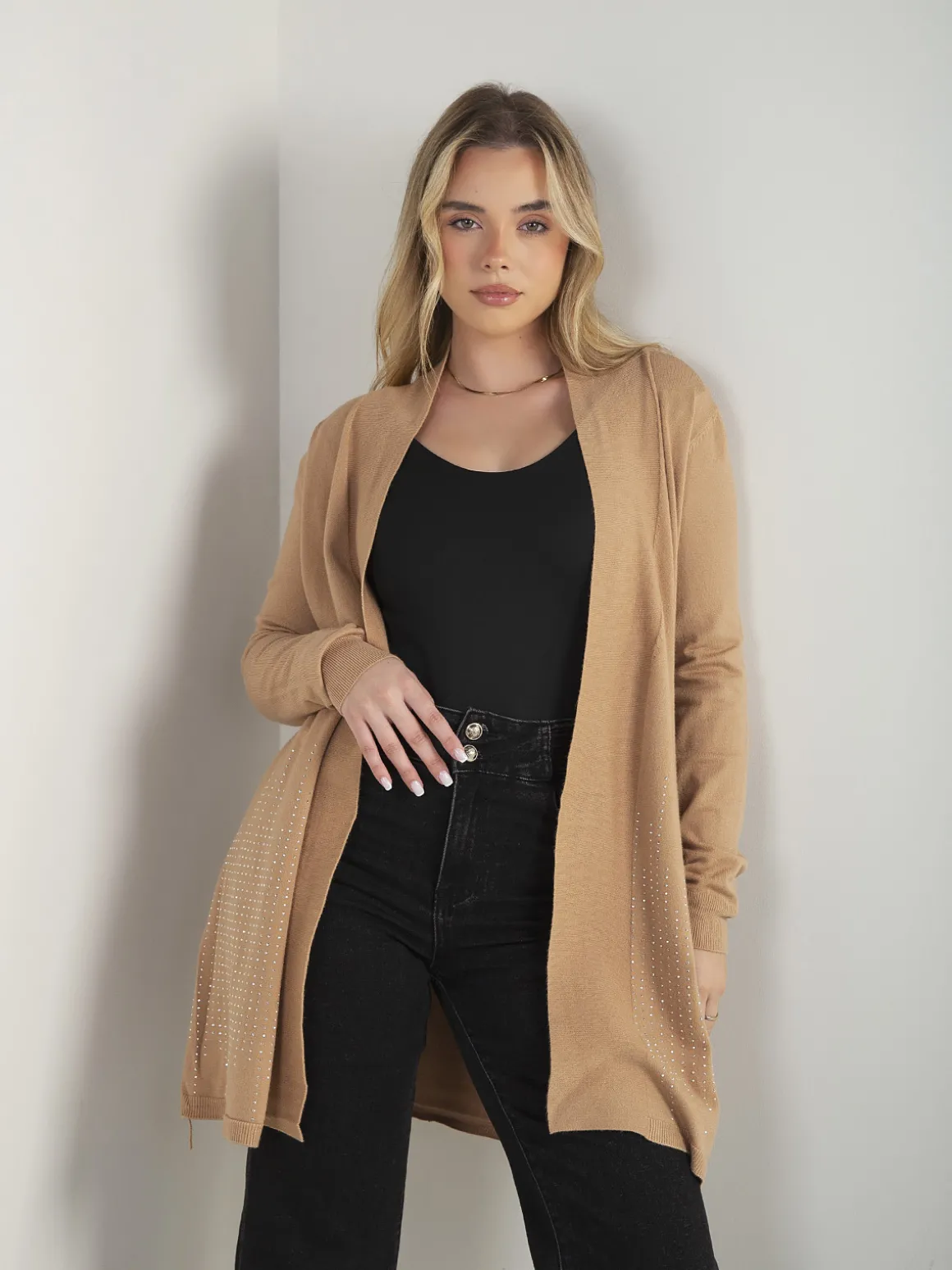 Casaco malha comprido com strass