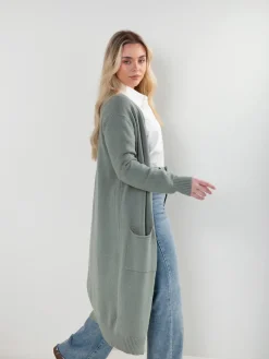 Casaco malha comprido com bolsos