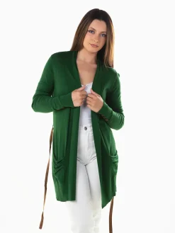 Casaco malha comprido com cinto