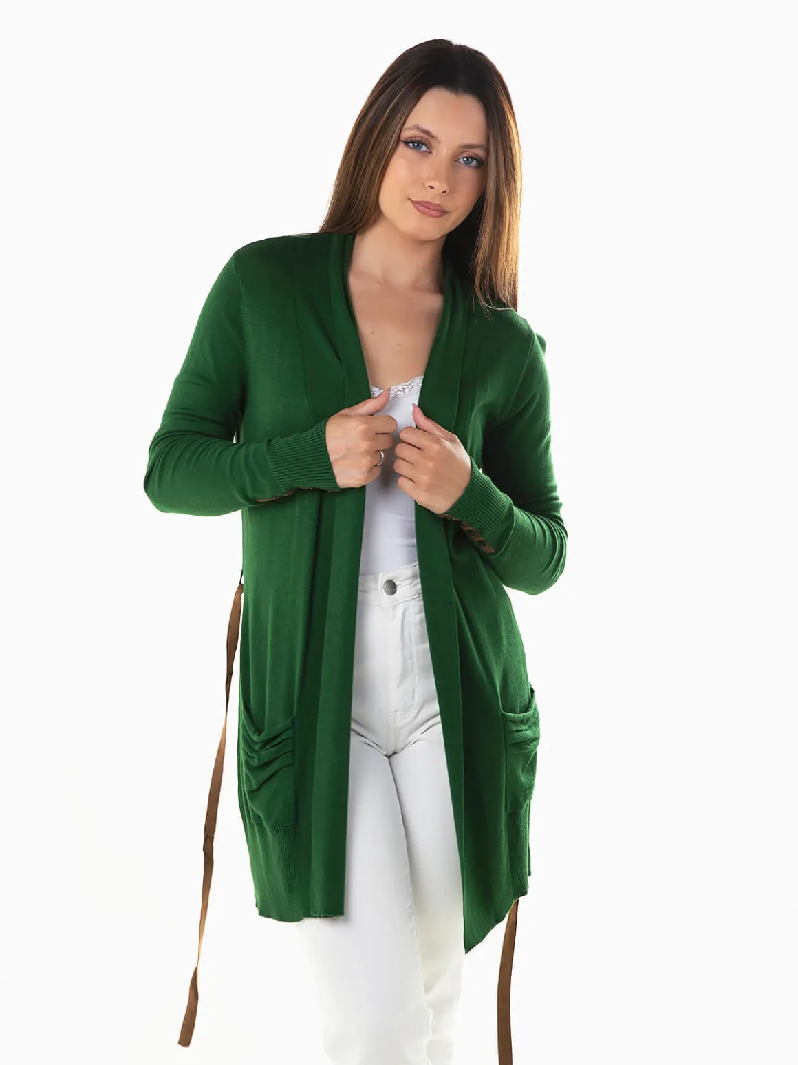 Casaco malha comprido com cinto