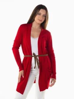 Casaco malha comprido com cinto