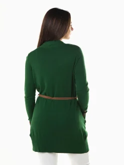 Casaco malha comprido com cinto