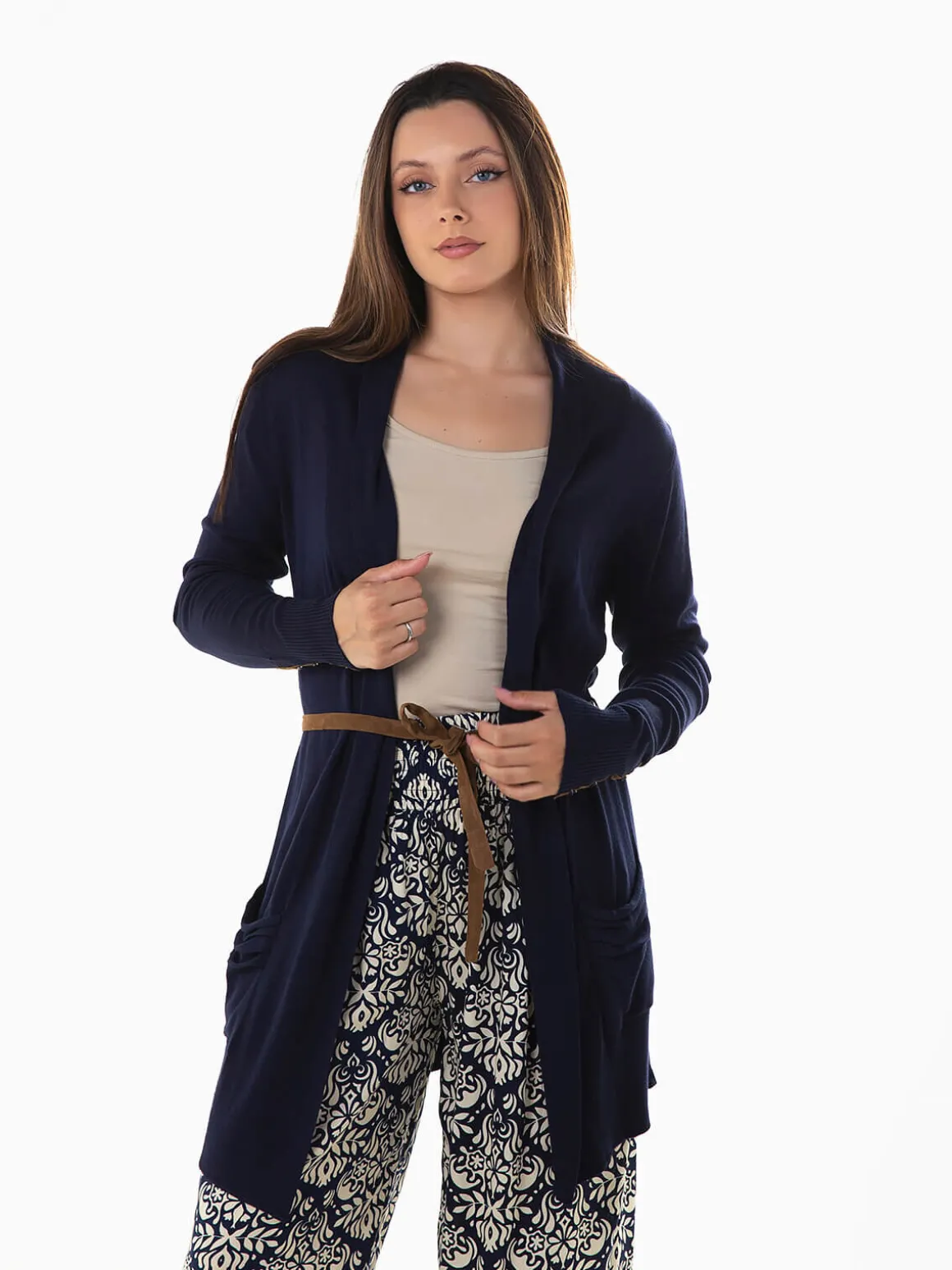 Casaco malha comprido com cinto