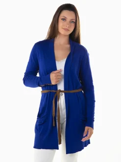 Casaco malha comprido com cinto