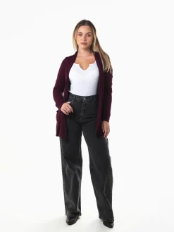 Casaco malha comprido com bolsos