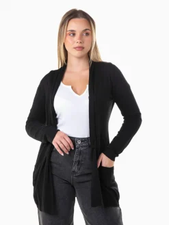 Casaco malha comprido com bolsos