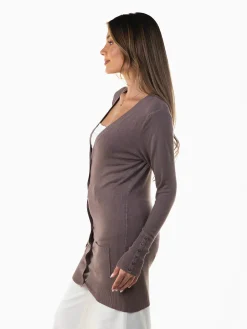 Casaco malha comprido com bolsos