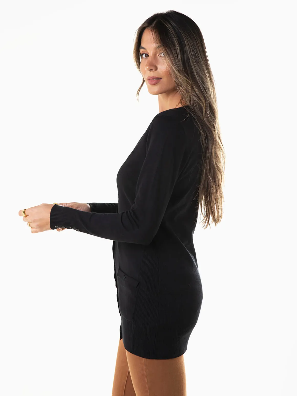 Casaco malha comprido com laços